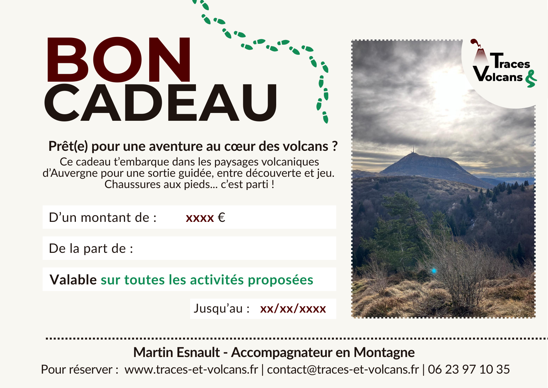 Bon cadeau Traces & Volcans – verso